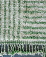 Green Striped Moroccan Rug 3 X 5 Ft | 90 X 150 Cm / With Tassels / Short (0.4” / 1 cm)