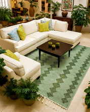 Green Boujaad Carpet 3 X 5 Ft | 90 X 150 Cm / With Tassels / Short (0.4” / 1 cm)