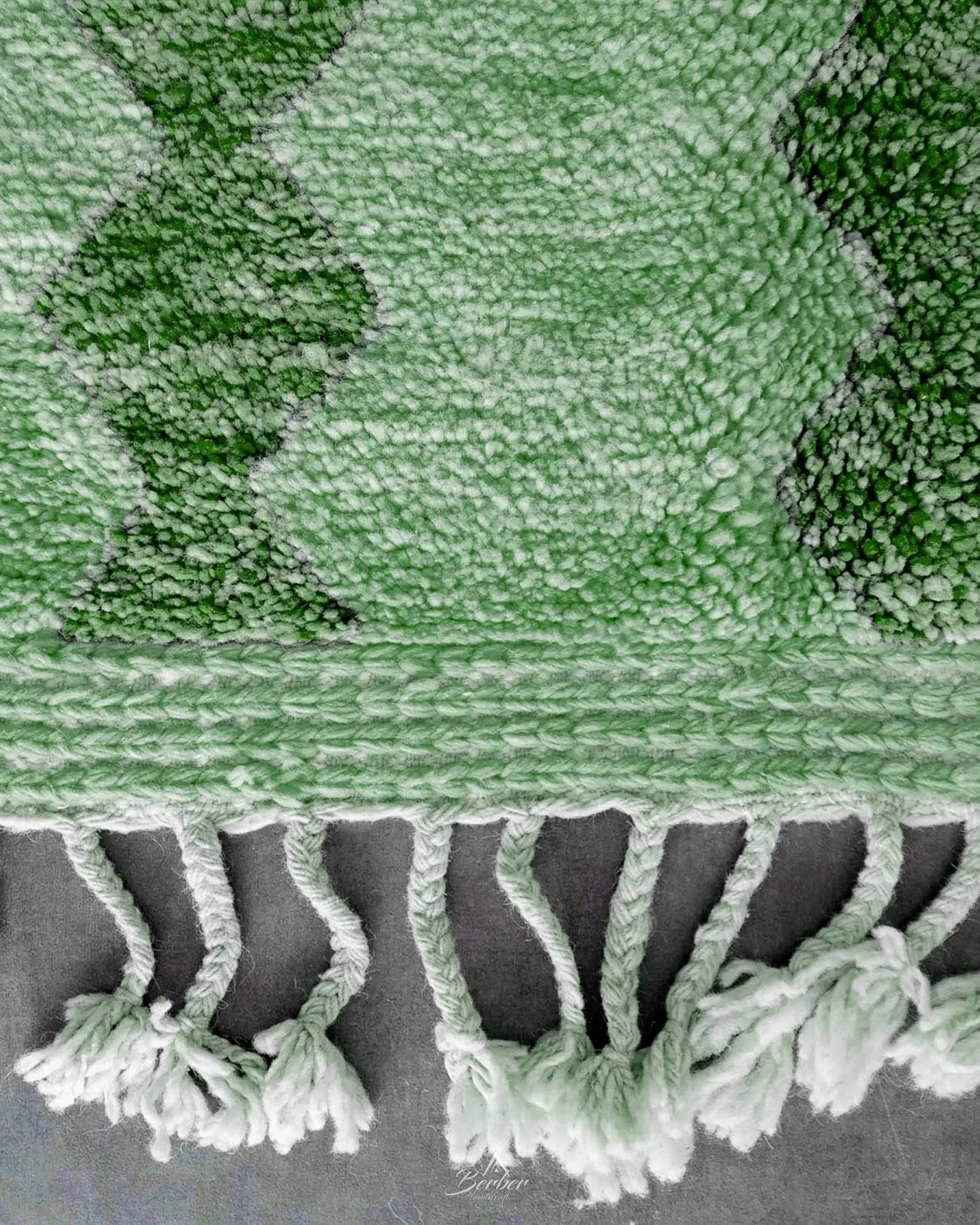 Green Boujaad Carpet 3 X 5 Ft | 90 X 150 Cm / With Tassels / Short (0.4” / 1 cm)