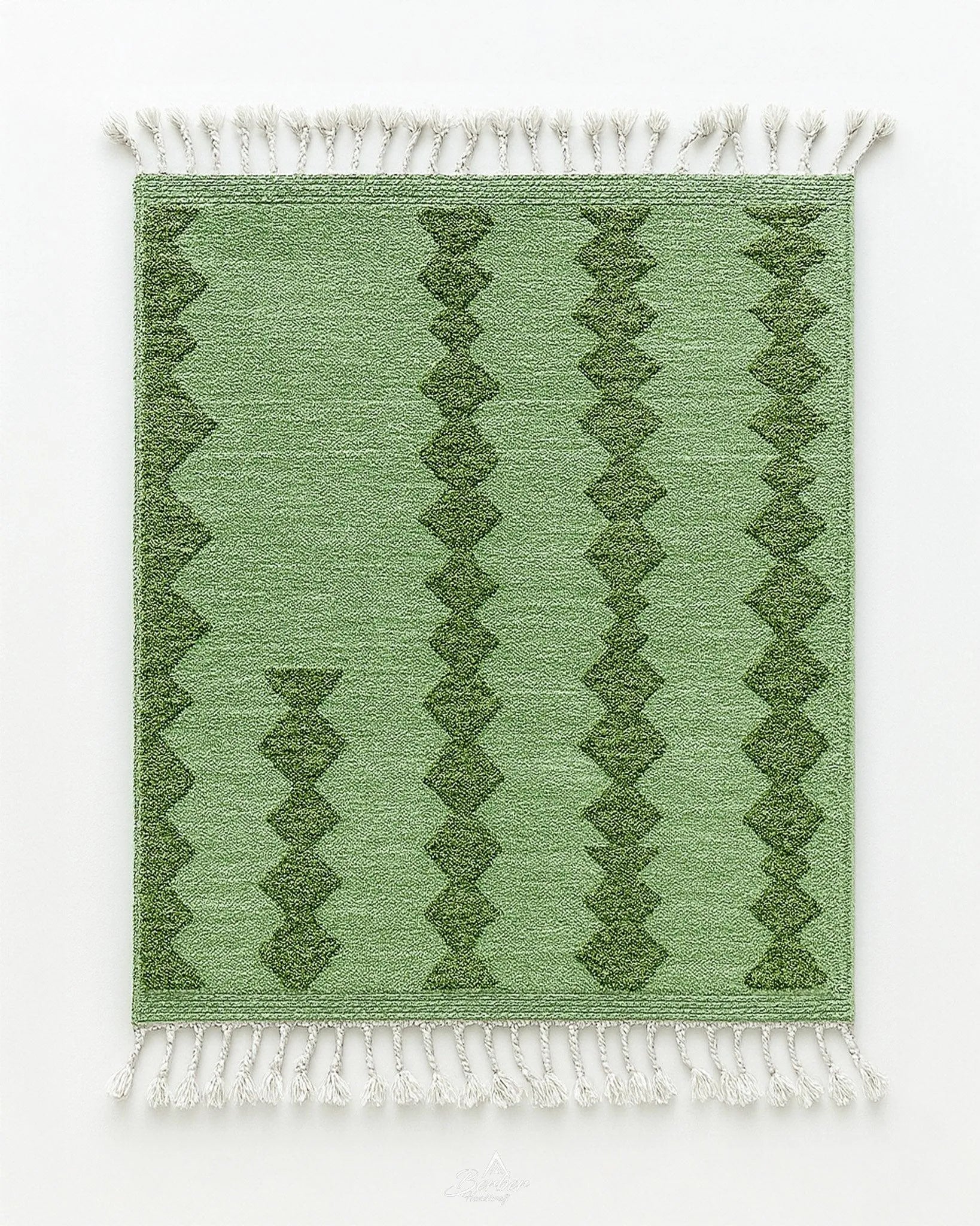 Green Boujaad Carpet 3 X 5 Ft | 90 X 150 Cm / With Tassels / Short (0.4” / 1 cm)