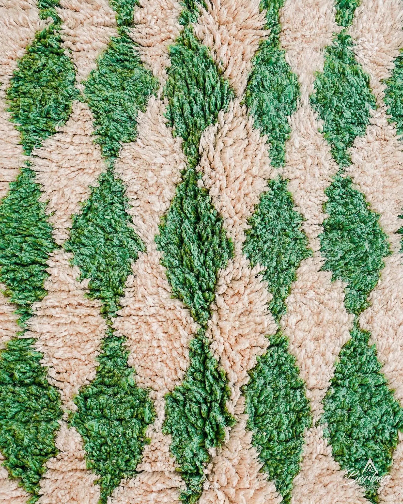 Green Checkered Moroccan Rug 3 X 5 Ft | 90 X 150 Cm / With Tassels / Short (0.4” / 1 cm)