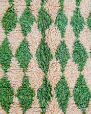 Green Checkered Moroccan Rug 3 X 5 Ft | 90 X 150 Cm / With Tassels / Short (0.4” / 1 cm)