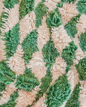 Green Checkered Moroccan Rug 3 X 5 Ft | 90 X 150 Cm / With Tassels / Short (0.4” / 1 cm)