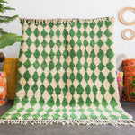 Green Checkered Moroccan Rug - Berber Handicraft