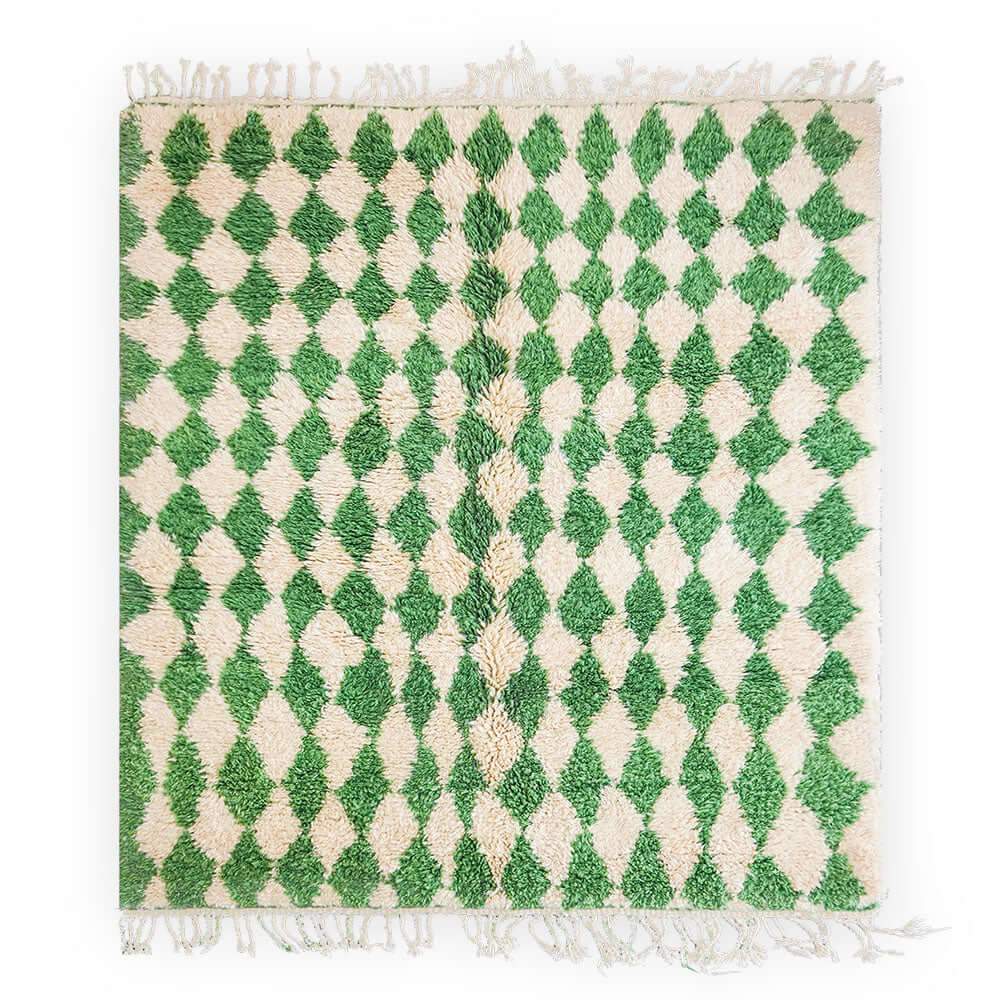 Green Checkered Moroccan Rug - Berber Handicraft