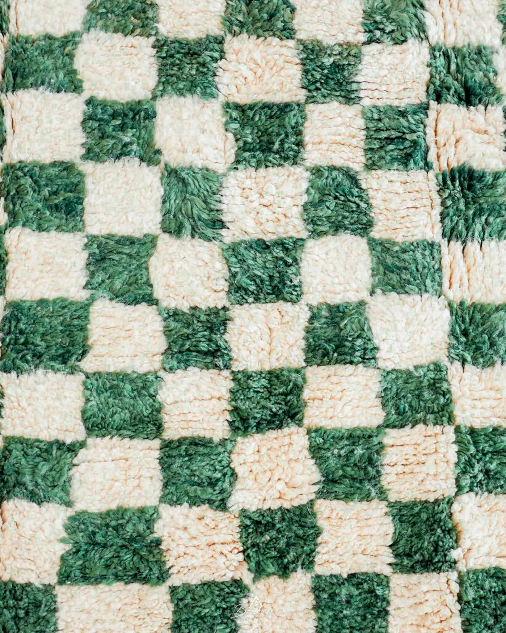 Green Checkered Rug 3 X 5 Ft | 90 X 150 Cm / With Tassels / Short (0.4” / 1 cm)