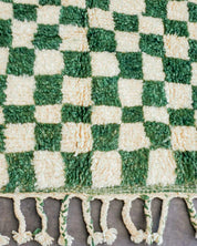 Green Checkered Rug 3 X 5 Ft | 90 X 150 Cm / With Tassels / Short (0.4” / 1 cm)