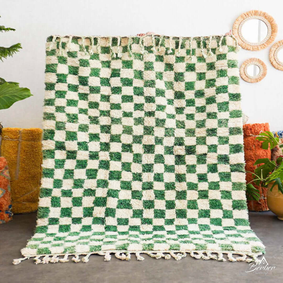 Green Checkered Rug - Berber Handicraft