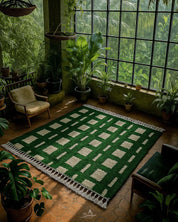 Green Custom Size Rug 3 X 5 Ft | 90 X 150 Cm / With Tassels / Short (0.4” / 1 cm)