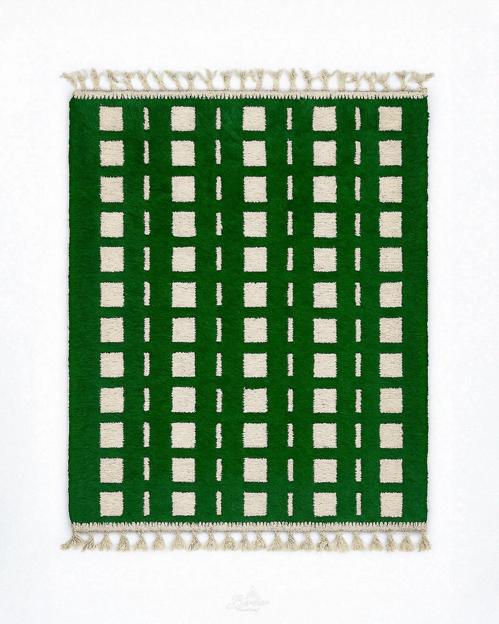 Green Custom Size Rug 3 X 5 Ft | 90 X 150 Cm / With Tassels / Short (0.4” / 1 cm)