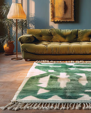 Green Handmade Rug 3 X 5 Ft | 90 X 150 Cm / With Tassels / Short (0.4” / 1 cm)