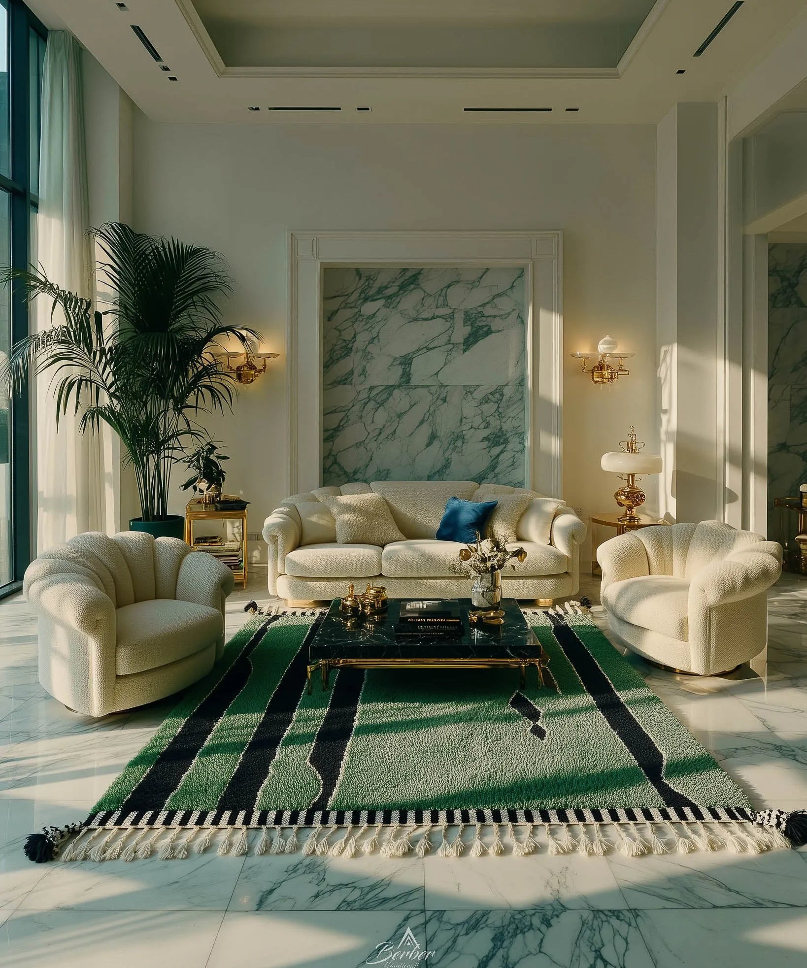 Green Handwoven Rug-Berber Handicraft
