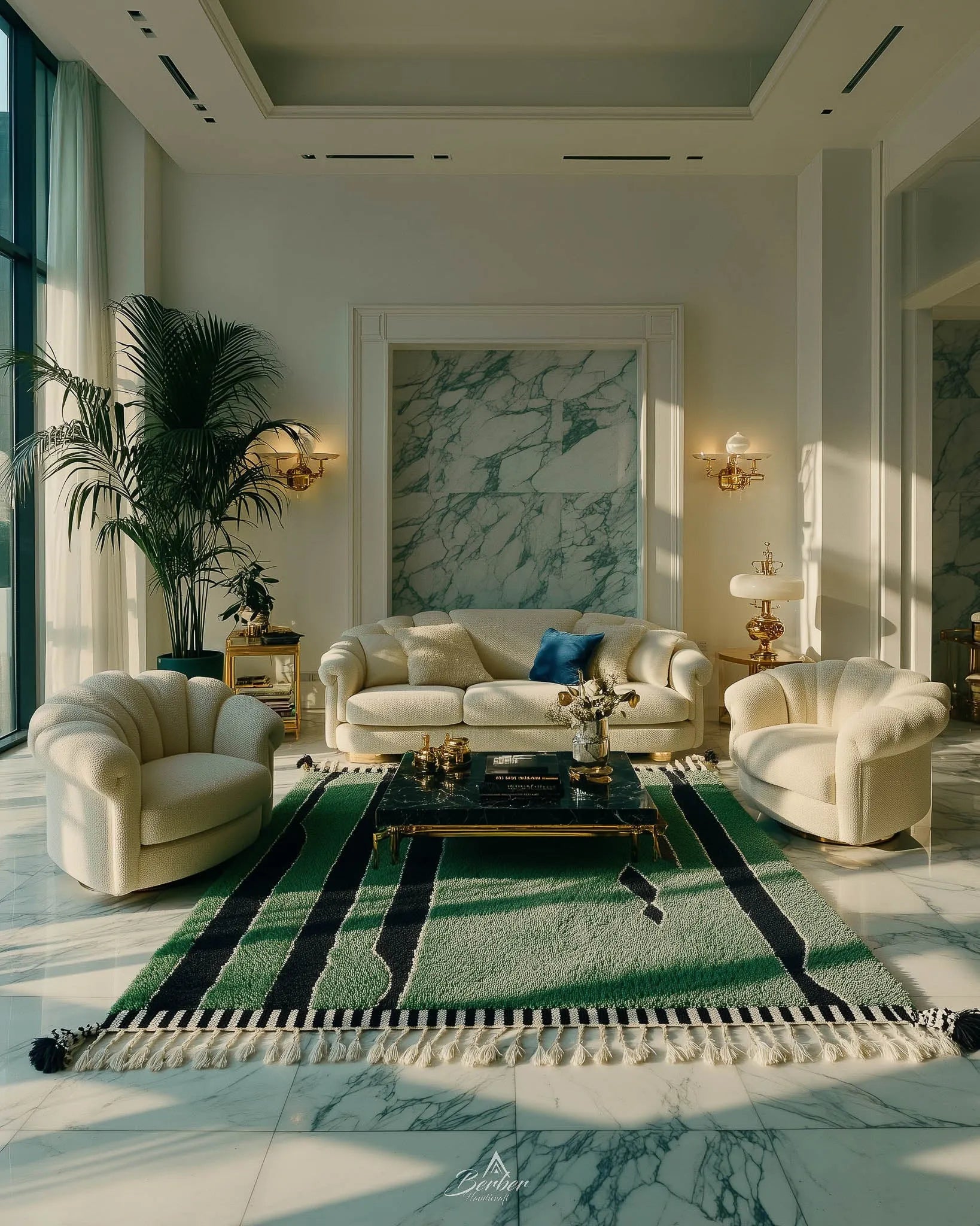 Green Handwoven Rug-Berber Handicraft