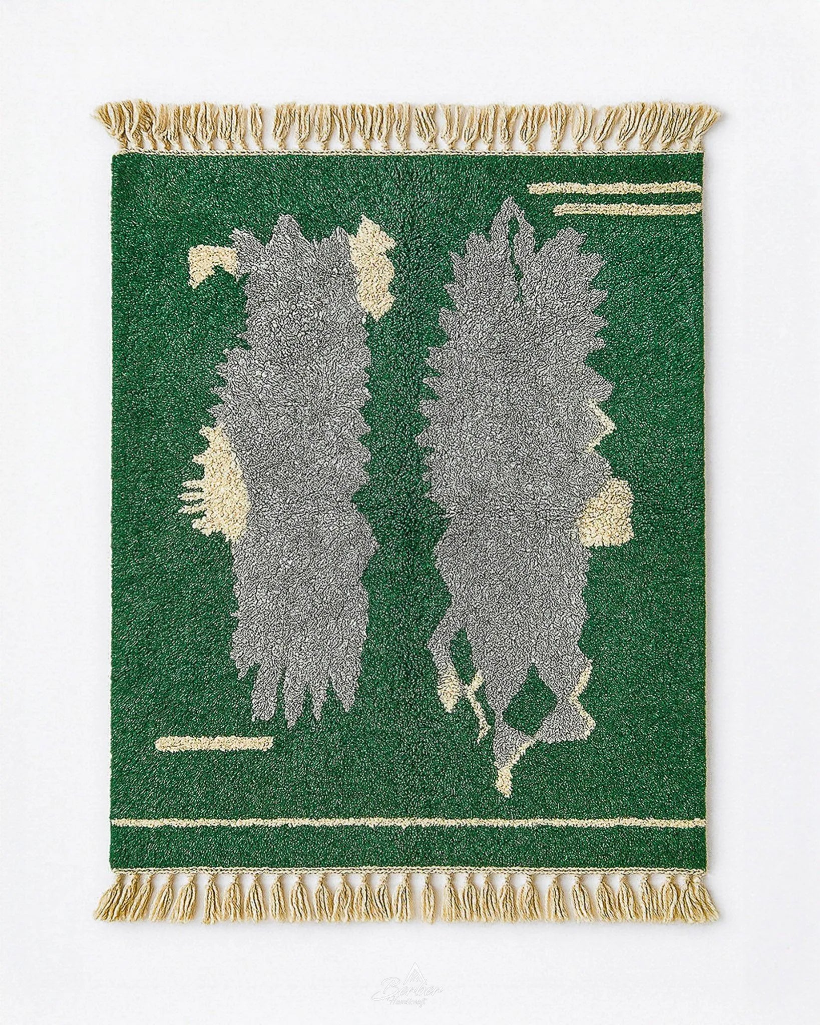 Green Living Room Rug 3 X 5 Ft | 90 X 150 Cm / With Tassels / Short (0.4” / 1 cm)
