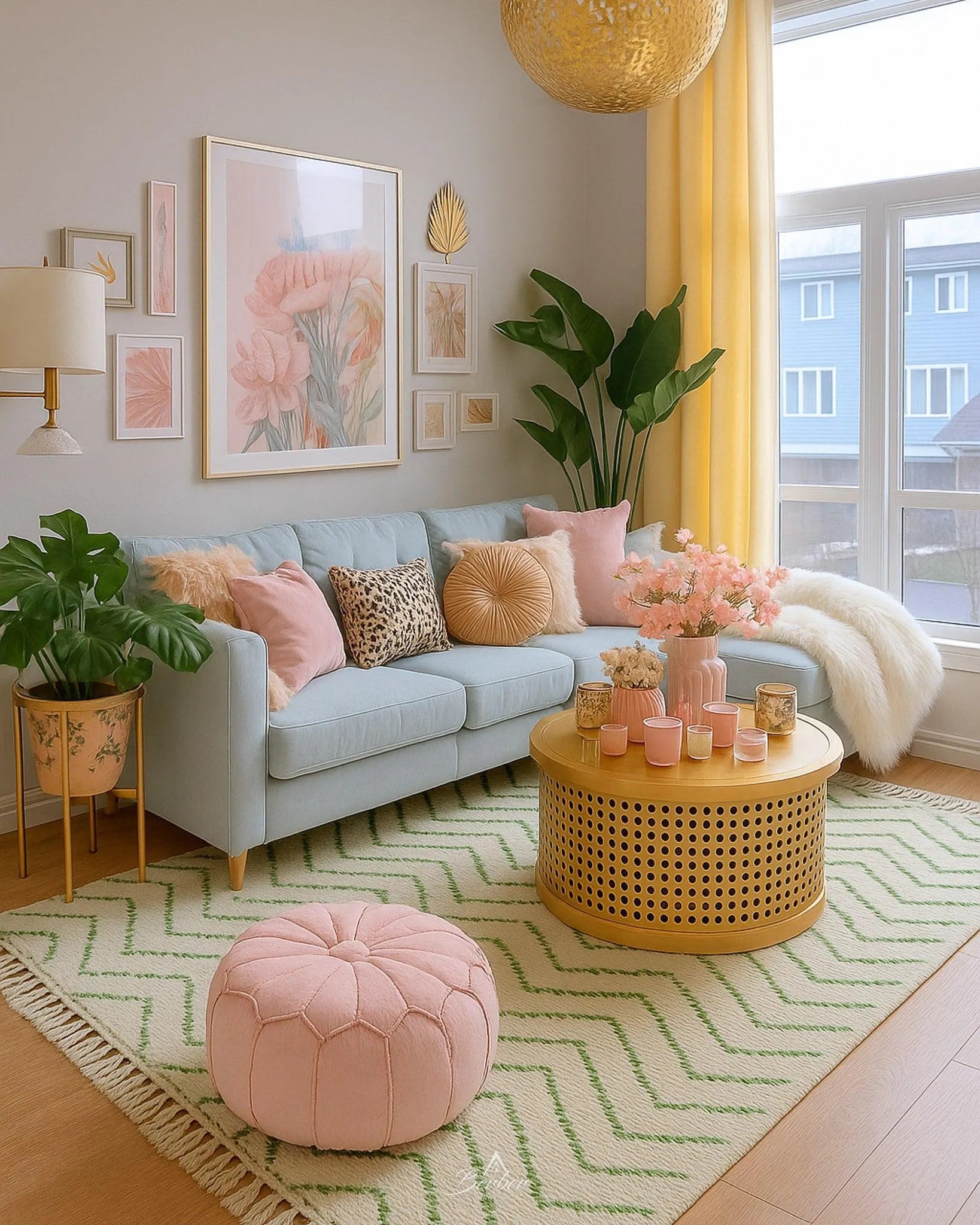 Green Minimalist Rug 3 X 5 Ft | 90 X 150 Cm / With Tassels / Short (0.4” / 1 cm)