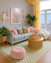 Green Minimalist Rug 3 X 5 Ft | 90 X 150 Cm / With Tassels / Short (0.4” / 1 cm)