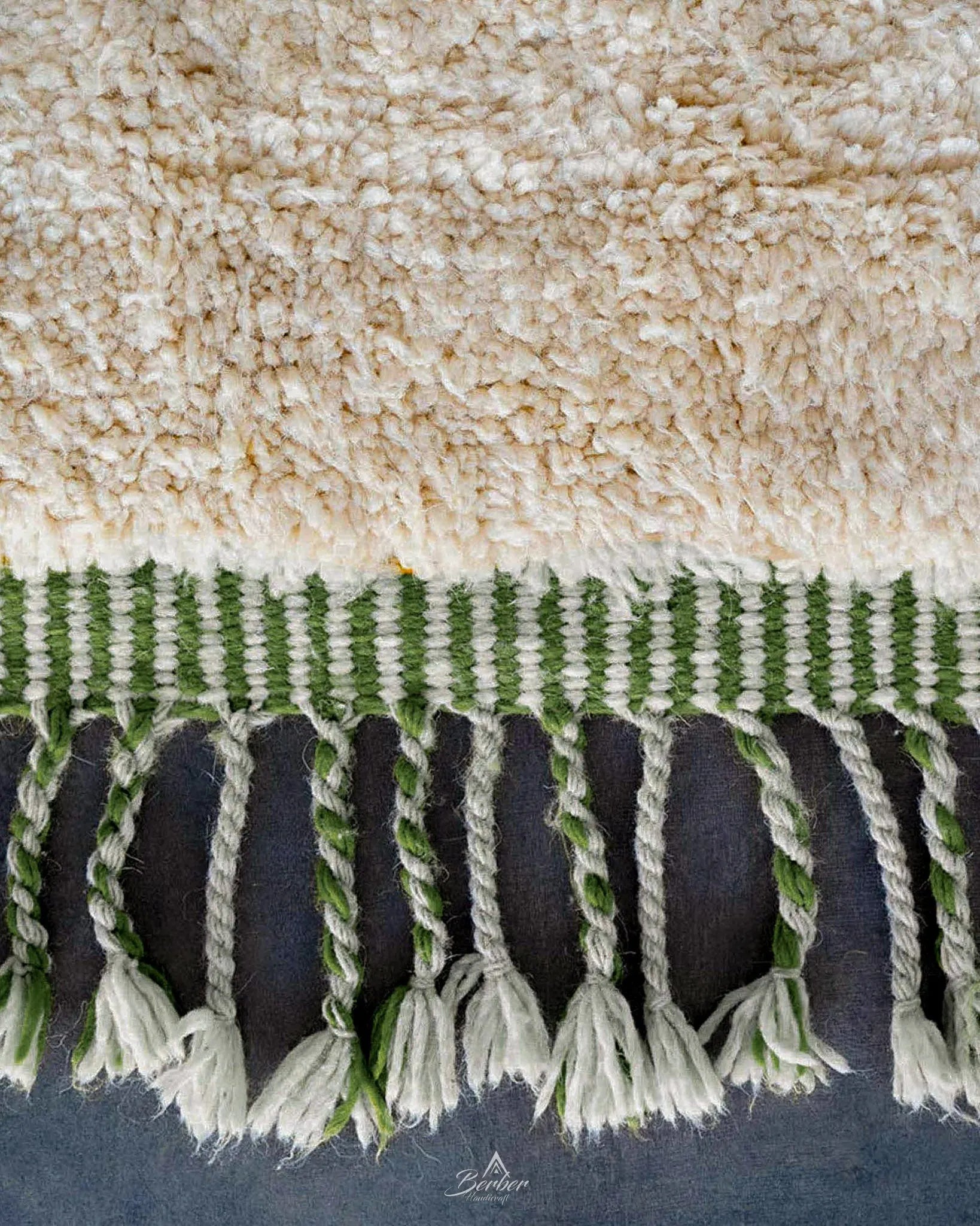 Green Moroccan Carpet 3 X 5 Ft | 90 X 150 Cm / With Tassels / Short (0.4” / 1 cm)