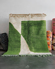 Green Moroccan Carpet 3 X 5 Ft | 90 X 150 Cm / With Tassels / Short (0.4” / 1 cm)