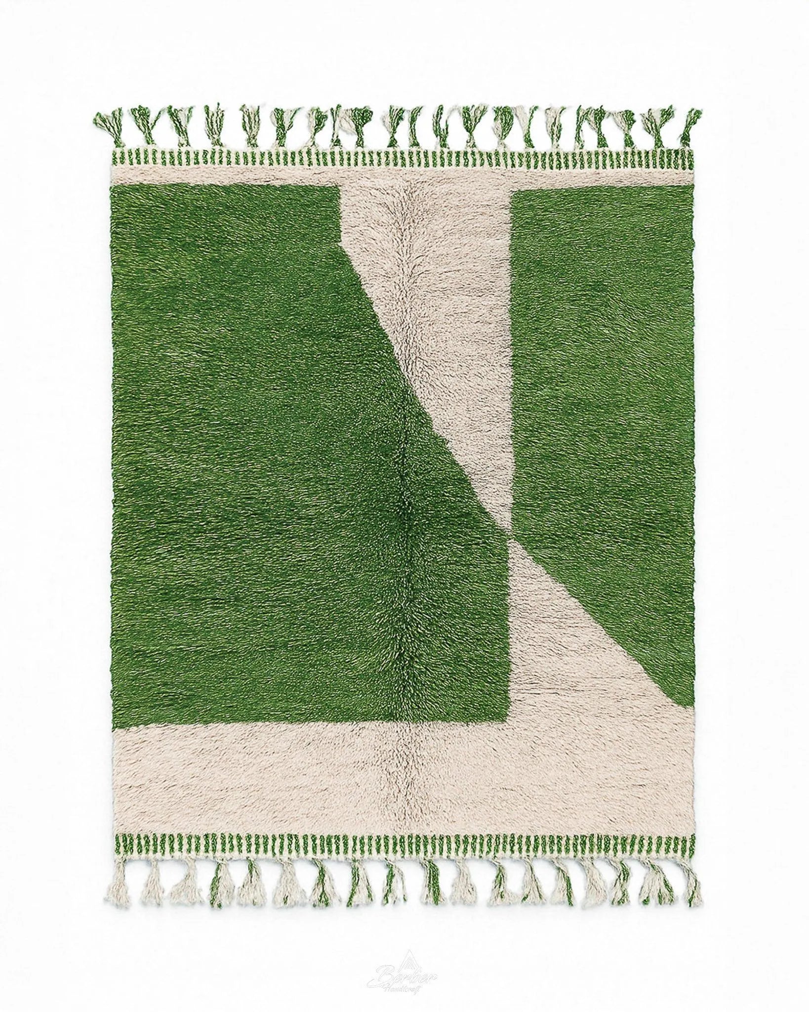 Green Moroccan Carpet 3 X 5 Ft | 90 X 150 Cm / With Tassels / Short (0.4” / 1 cm)