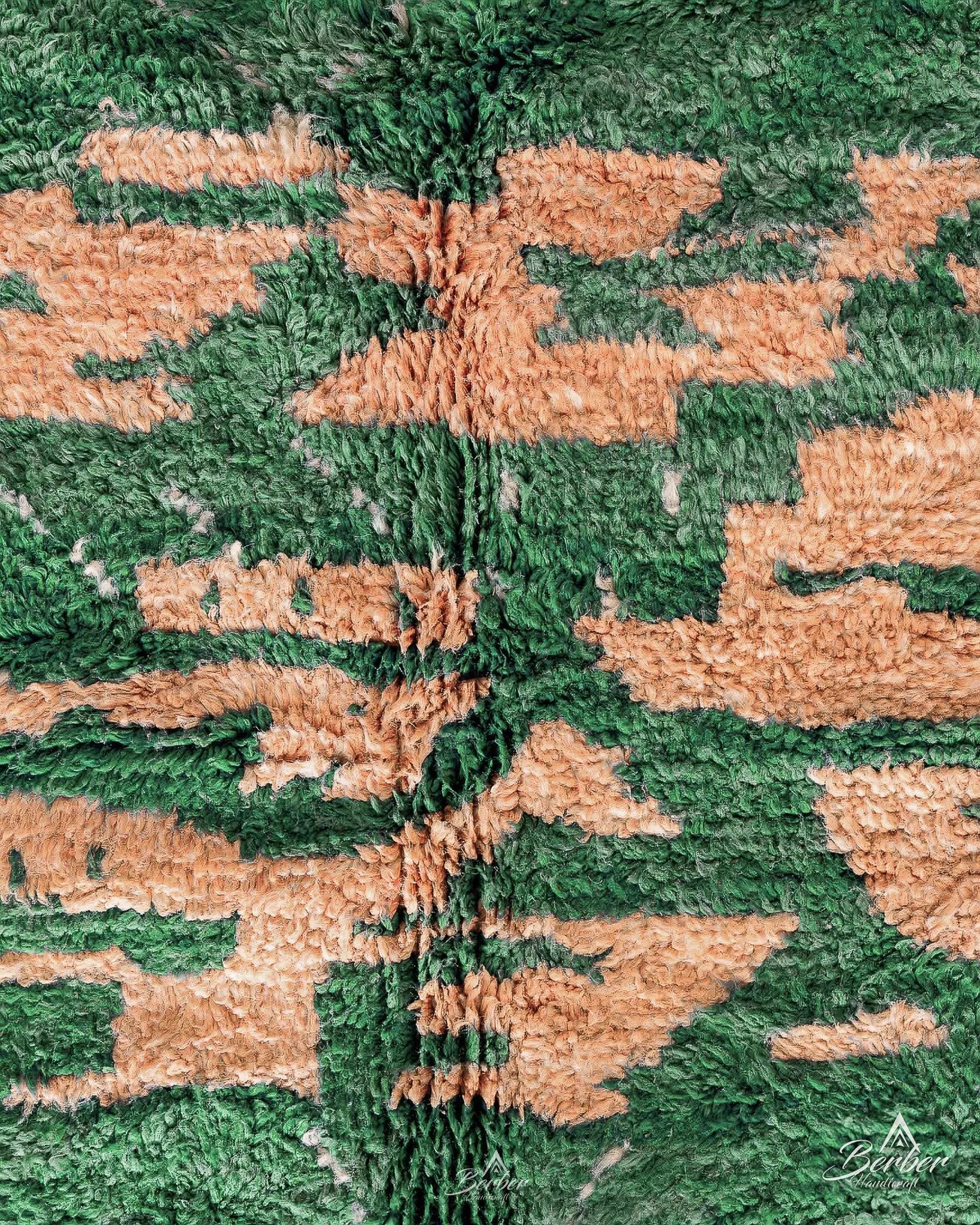 Green Pink Wool Rug 3 X 5 Ft | 90 X 150 Cm / With Tassels / Short (0.4” / 1 cm)