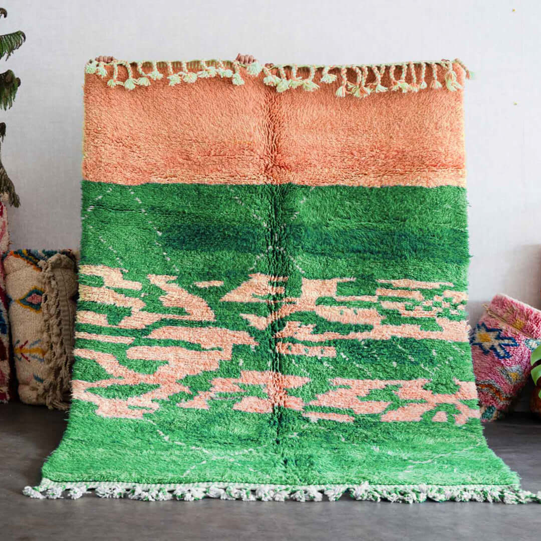 Green Pink Wool Rug - Berber Handicraft