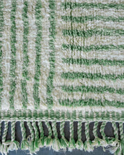 Green Striped Moroccan Rug 3 X 5 Ft | 90 X 150 Cm / With Tassels / Short (0.4” / 1 cm)