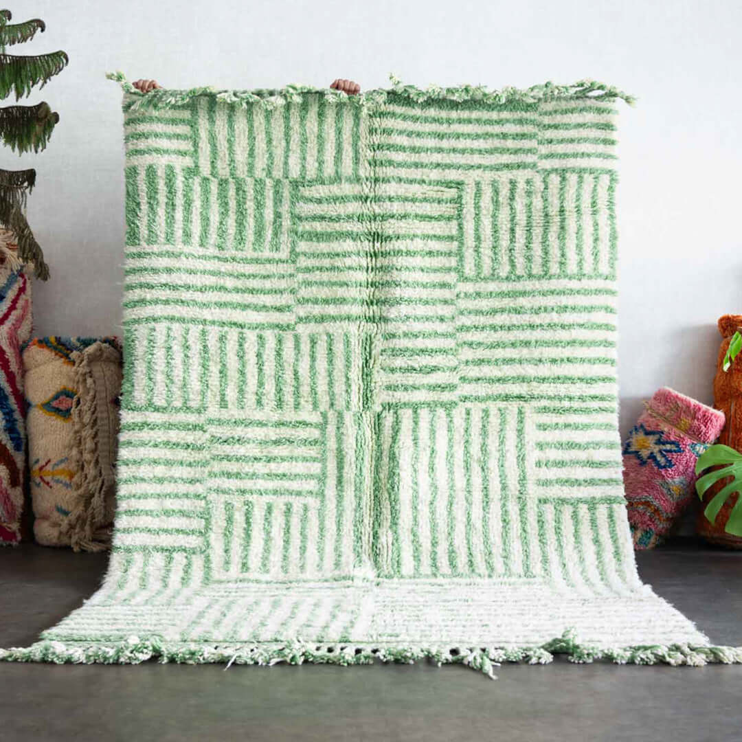 Green Striped Moroccan Rug - Berber Handicraft