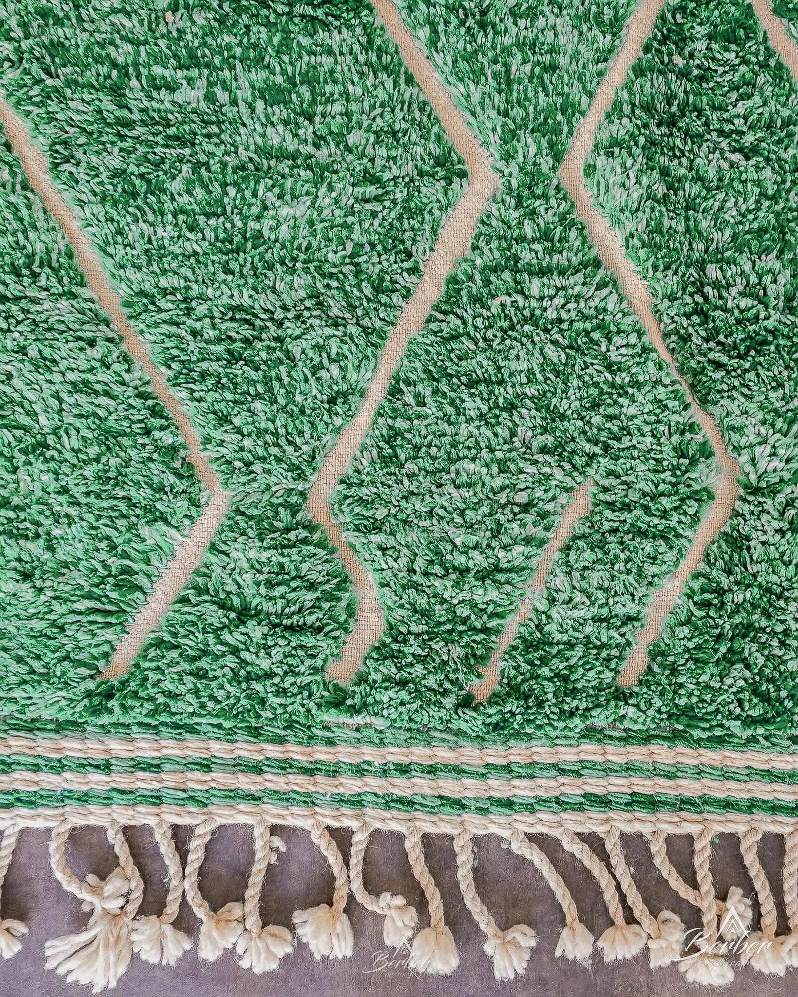 Green Treillis Berber Rug 3 X 5 Ft | 90 X 150 Cm / With Tassels / Short (0.4” / 1 cm)