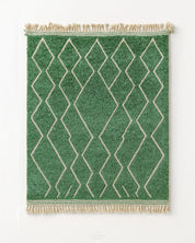 Green Treillis Berber Rug 3 X 5 Ft | 90 X 150 Cm / With Tassels / Short (0.4” / 1 cm)