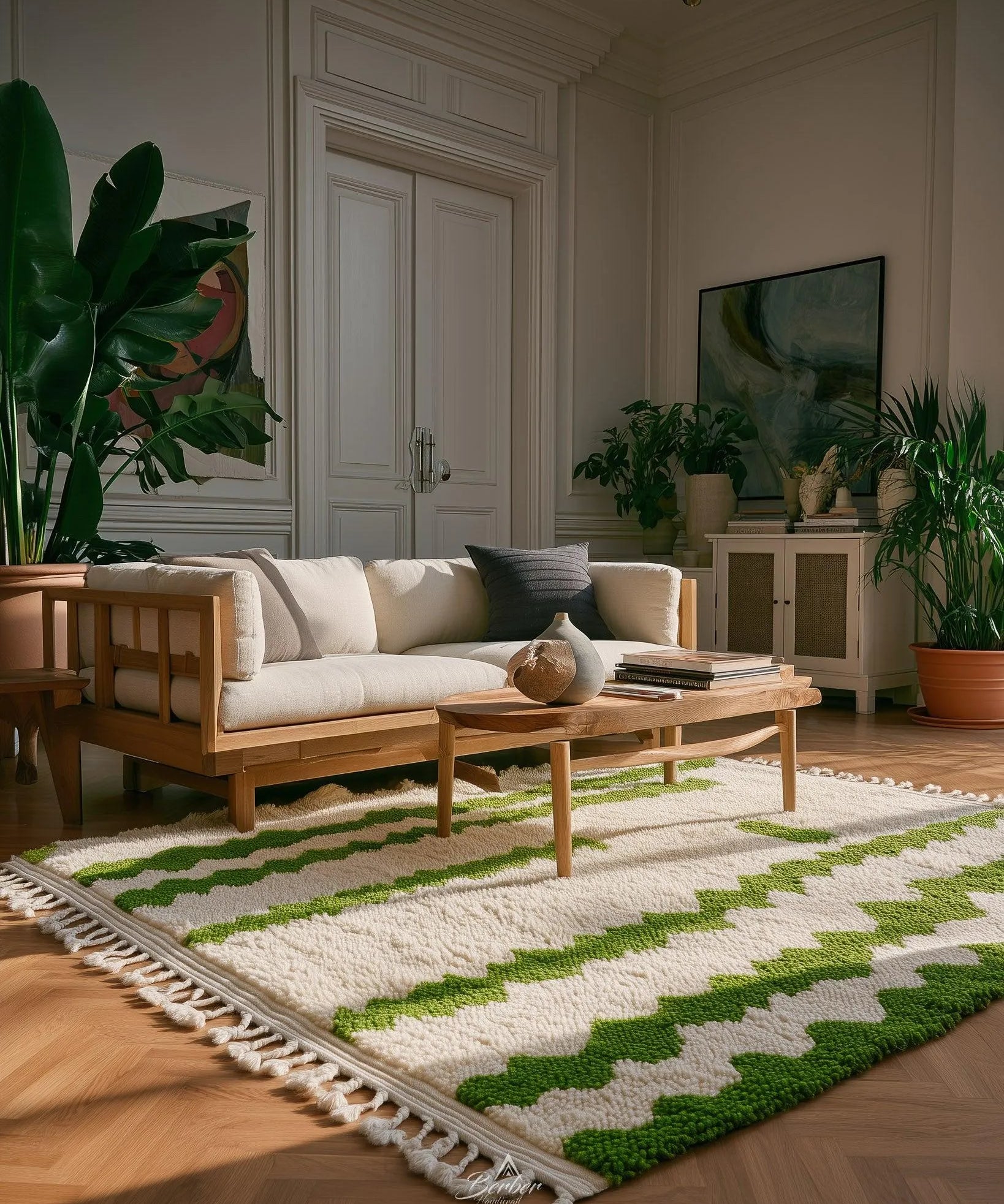 Green White Azilal Rug-Berber Handicraft