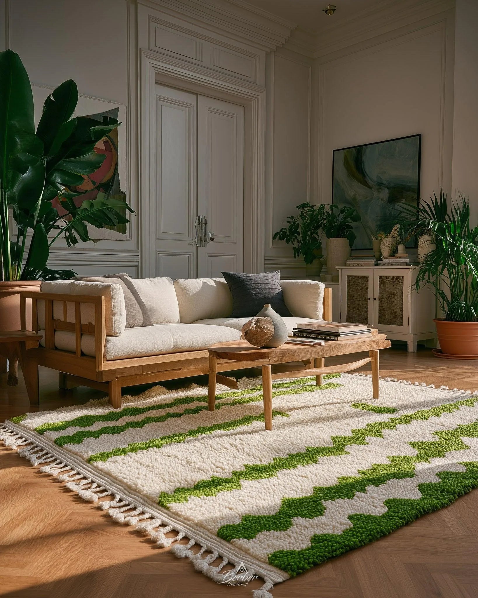 Green White Azilal Rug-Berber Handicraft