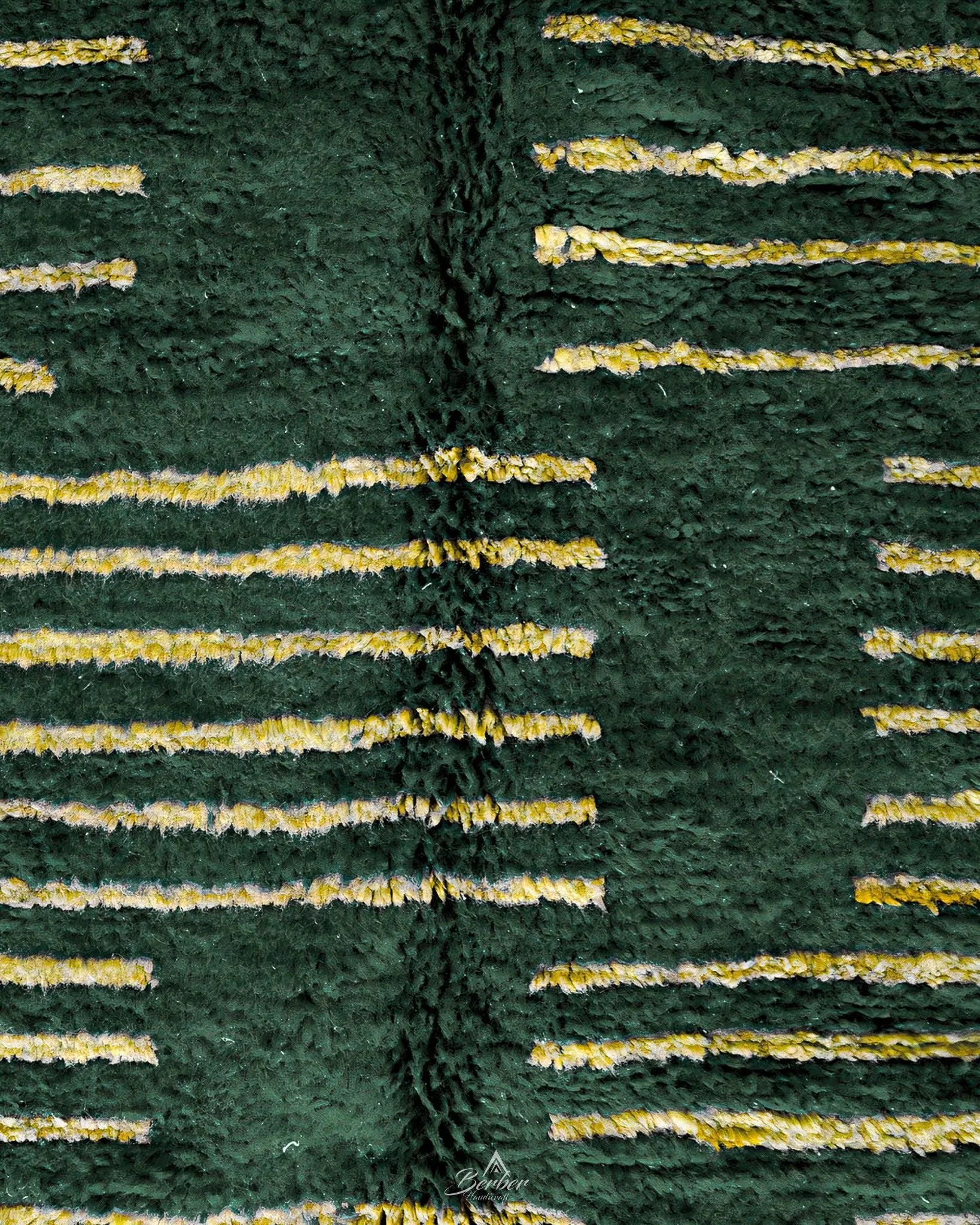 Green Yellow Berber Rug 3 X 5 Ft | 90 X 150 Cm / With Tassels / Short (0.4” / 1 cm)