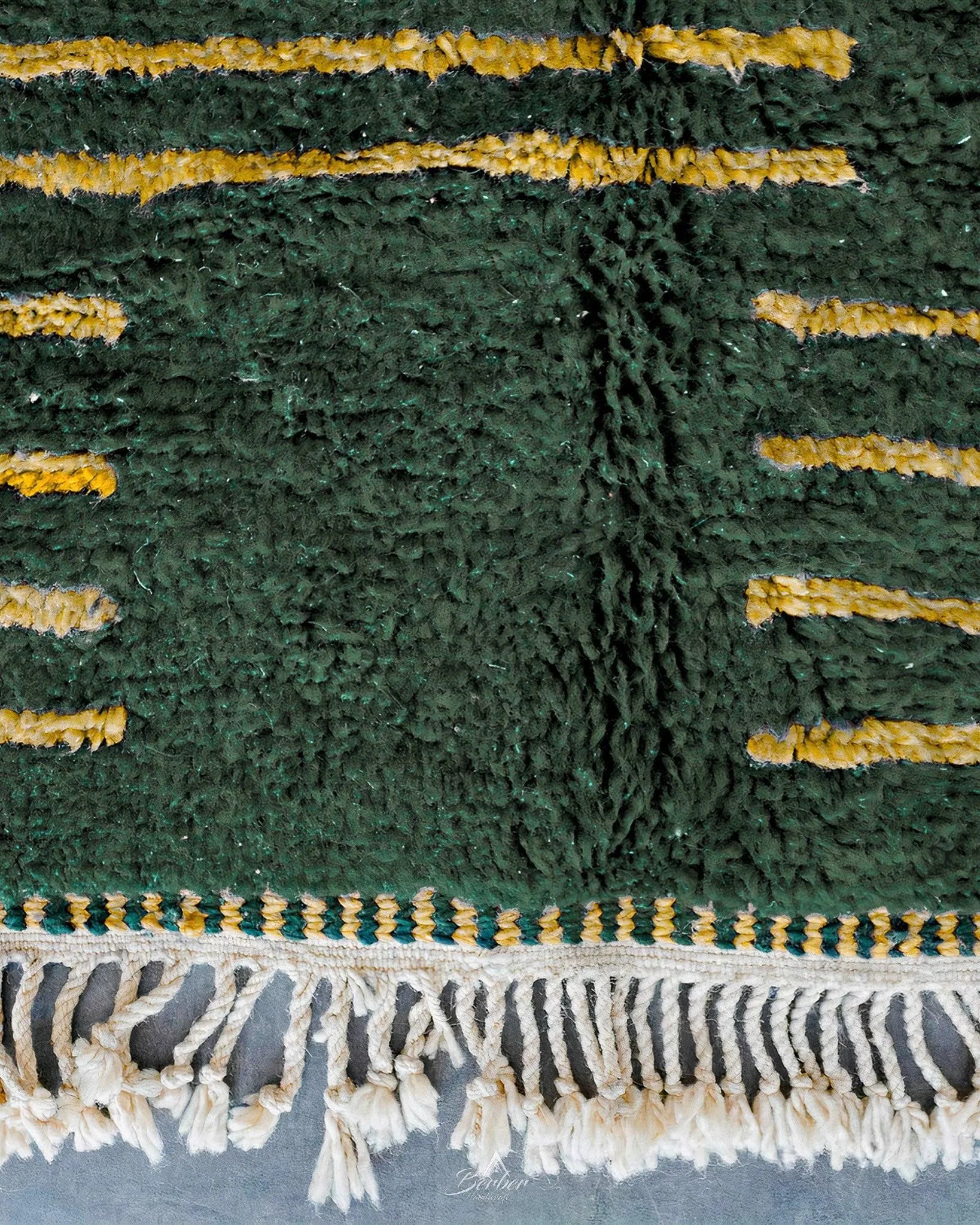 Green Yellow Berber Rug 3 X 5 Ft | 90 X 150 Cm / With Tassels / Short (0.4” / 1 cm)