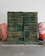 Green Yellow Berber Rug 3 X 5 Ft | 90 X 150 Cm / With Tassels / Short (0.4” / 1 cm)