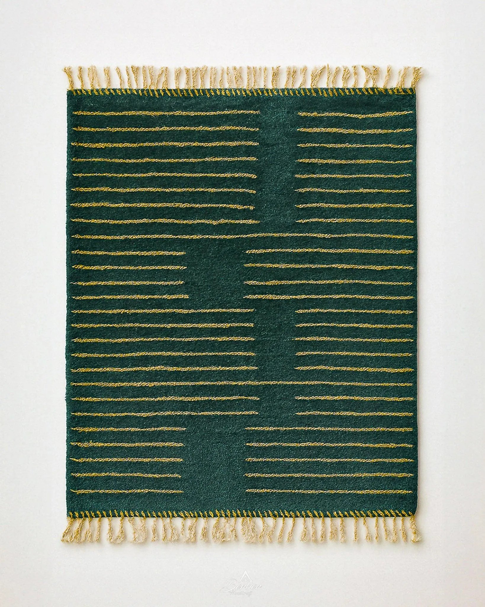 Green Yellow Berber Rug 3 X 5 Ft | 90 X 150 Cm / With Tassels / Short (0.4” / 1 cm)