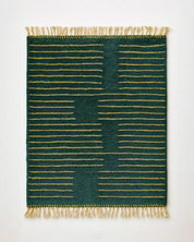 Green Yellow Berber Rug 3 X 5 Ft | 90 X 150 Cm / With Tassels / Short (0.4” / 1 cm)