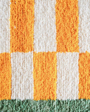 Green Yellow Checkered Rug 3 X 5 Ft | 90 X 150 Cm / With Tassels / Short (0.4” / 1 cm)