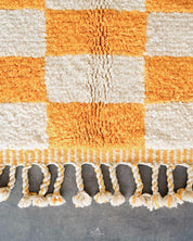 Green Yellow Checkered Rug 3 X 5 Ft | 90 X 150 Cm / With Tassels / Short (0.4” / 1 cm)