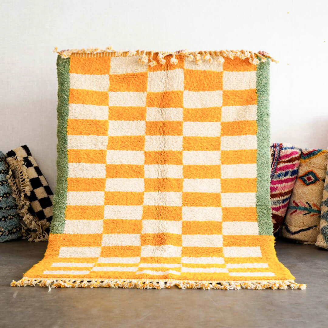 Green Yellow Checkered Rug - Berber Handicraft