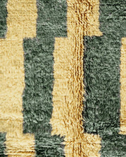 Green Yellow Wool Rug 3 X 5 Ft | 90 X 150 Cm / With Tassels / Short (0.4” / 1 cm)