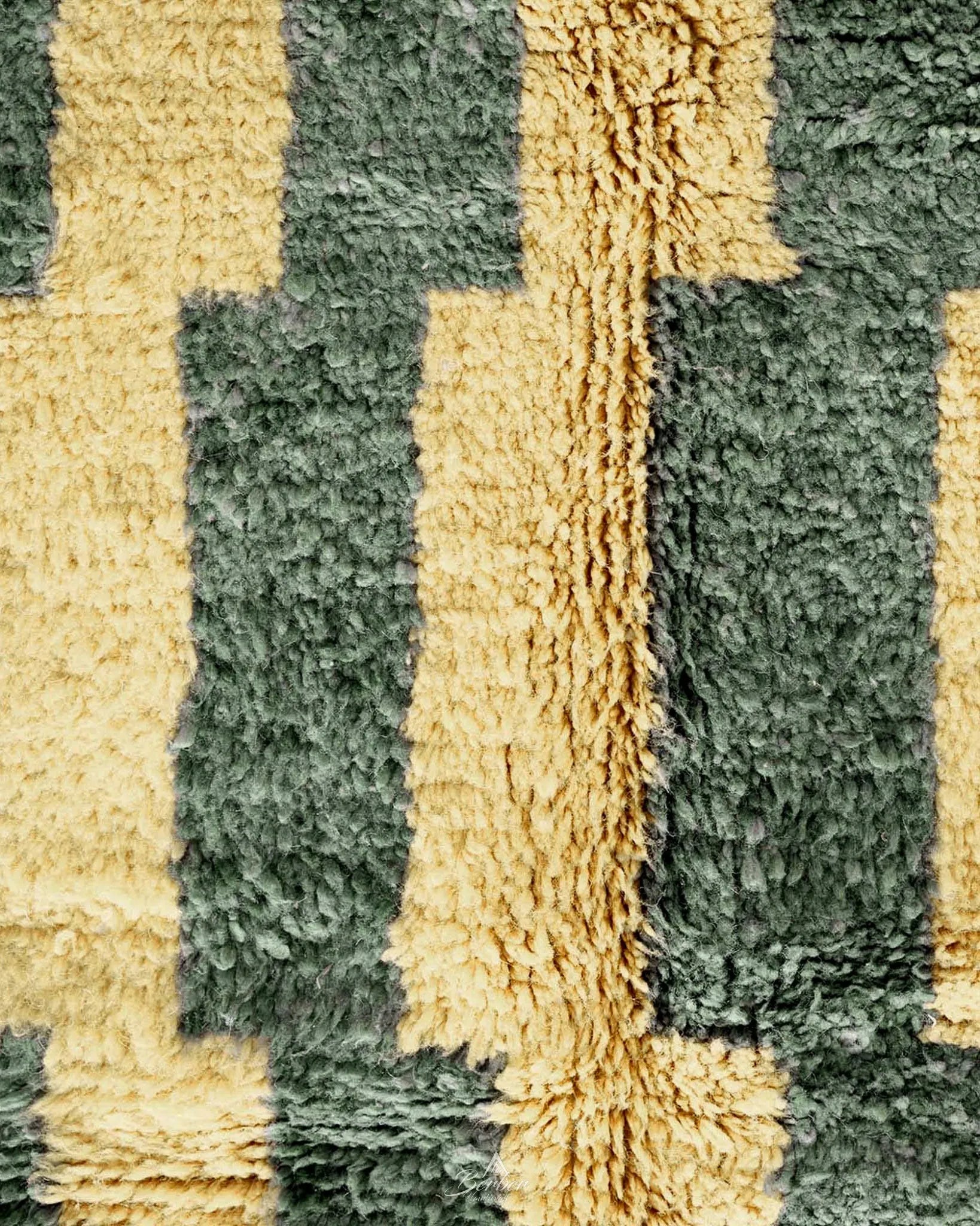 Green Yellow Wool Rug 3 X 5 Ft | 90 X 150 Cm / With Tassels / Short (0.4” / 1 cm)