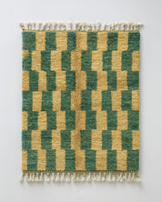 Green Yellow Wool Rug 3 X 5 Ft | 90 X 150 Cm / With Tassels / Short (0.4” / 1 cm)