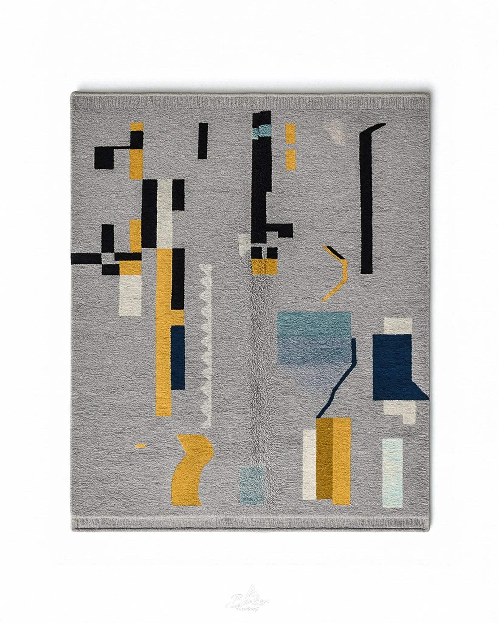 Grey Abstract Rug 3 X 5 Ft | 90 X 150 Cm / With Tassels / Short (0.4” / 1 cm)