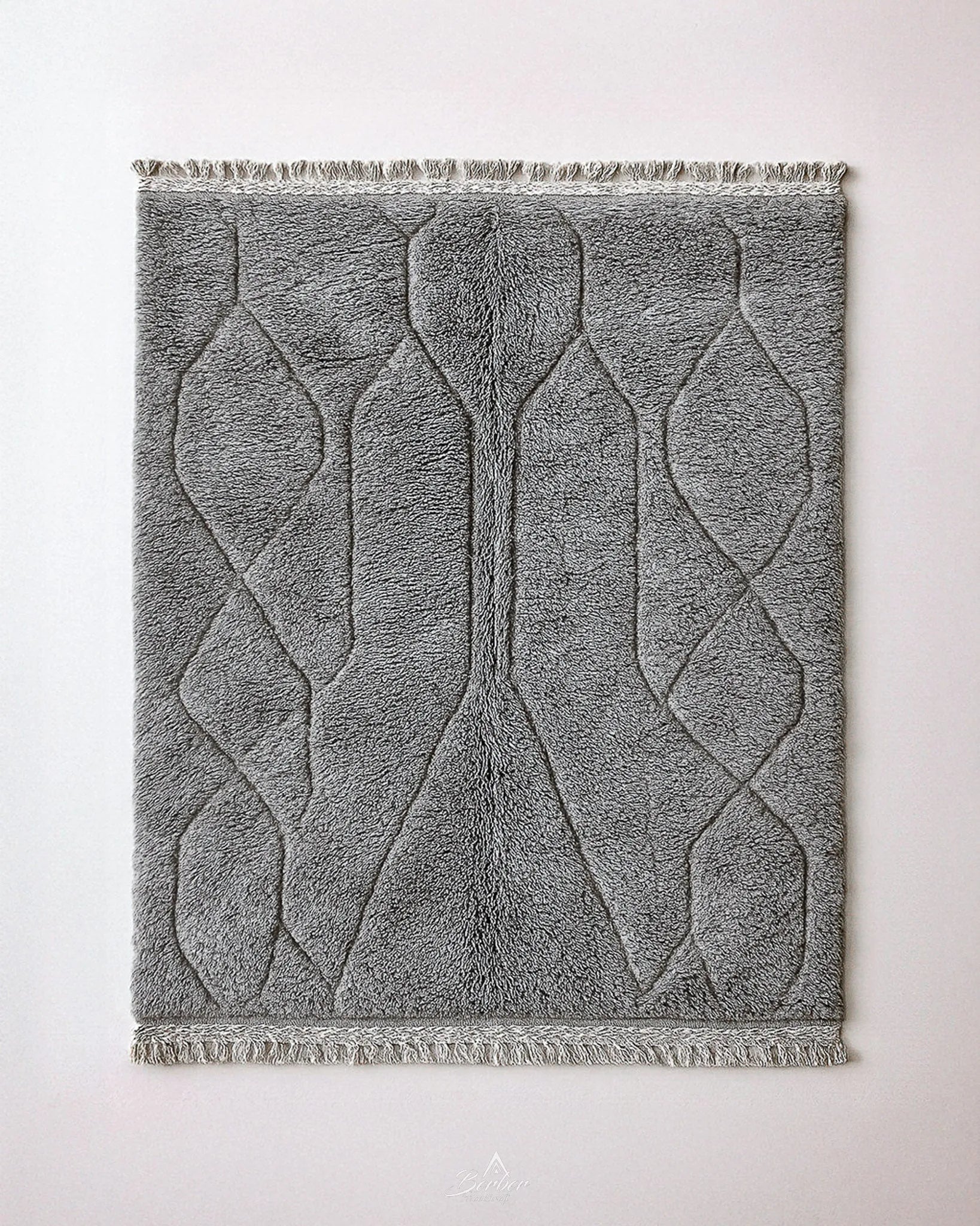 Grey Beni Ourain Area Rug 3 X 5 Ft | 90 X 150 Cm / With Tassels / Short (0.4” / 1 cm)