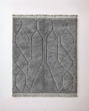 Grey Beni Ourain Area Rug 3 X 5 Ft | 90 X 150 Cm / With Tassels / Short (0.4” / 1 cm)