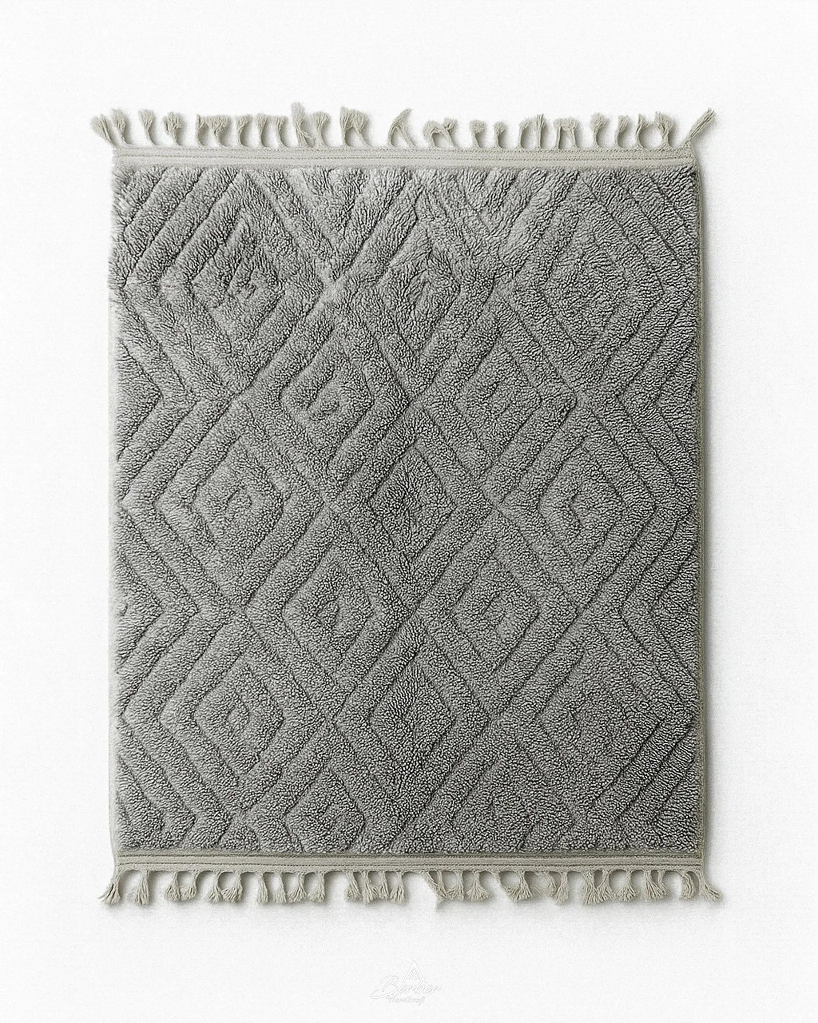 Grey Beni Rug 3 X 5 Ft | 90 X 150 Cm / With Tassels / Short (0.4” / 1 cm)