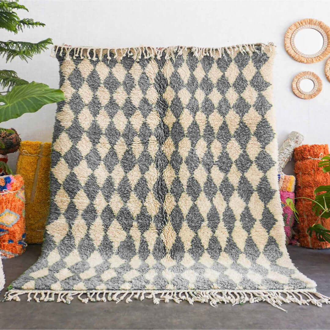 Grey Checkered Moroccan Rug - Berber Handicraft