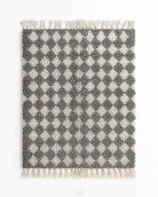 Grey Checkered Moroccan Rug 3 X 5 Ft | 90 X 150 Cm / With Tassels / Short (0.4” / 1 cm)