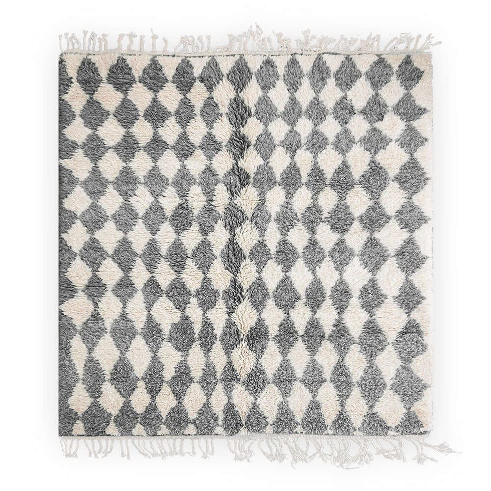 Grey Checkered Moroccan Rug - Berber Handicraft