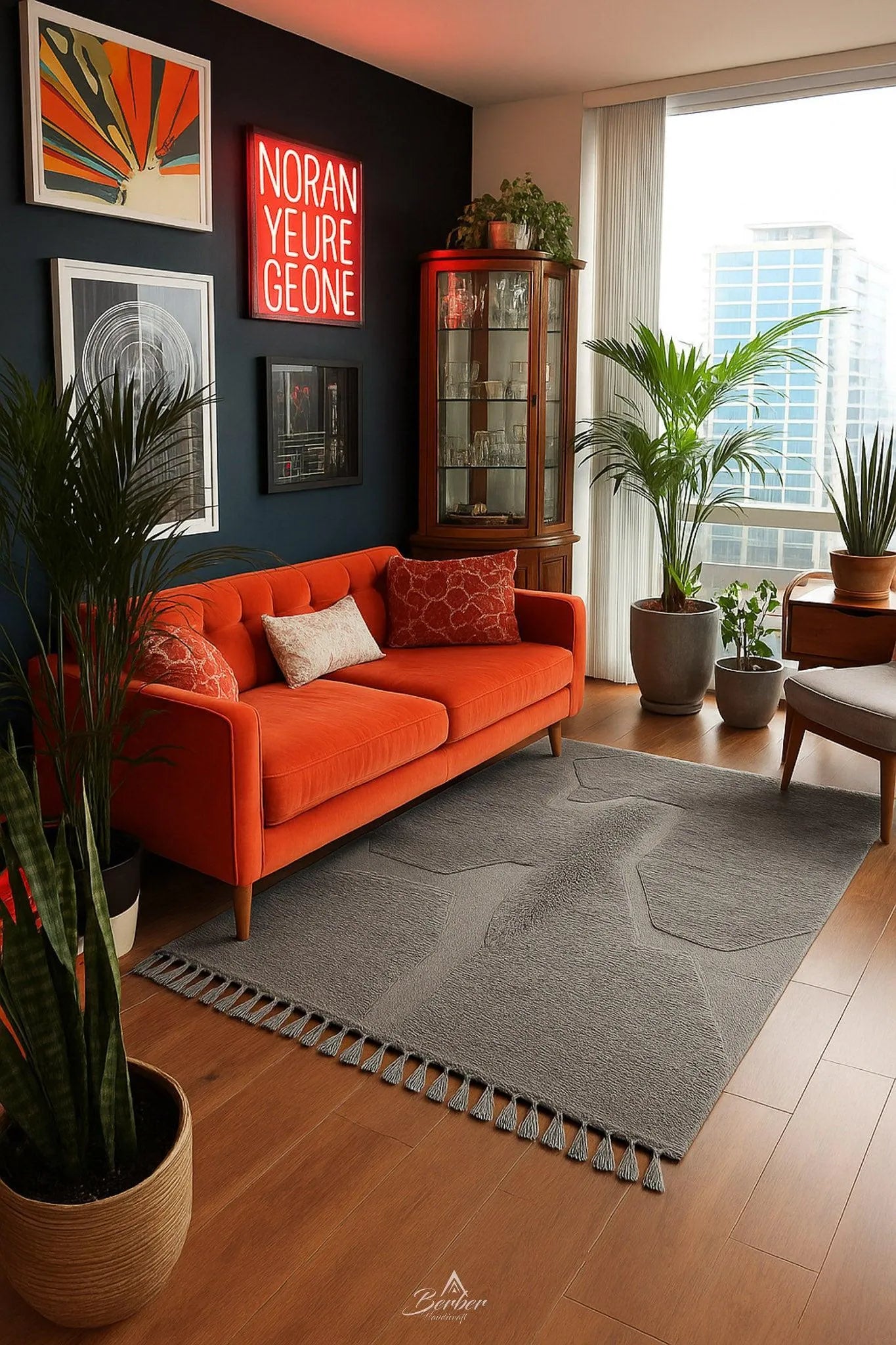 Grey Irregular Rug 3 X 5 Ft | 90 X 150 Cm / With Tassels / Short (0.4” / 1 cm)